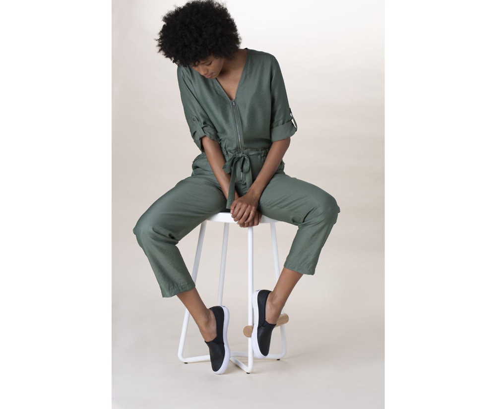 Keds Kadın Slip Ons Siyah - Double Decker Deri - NODFJ7310